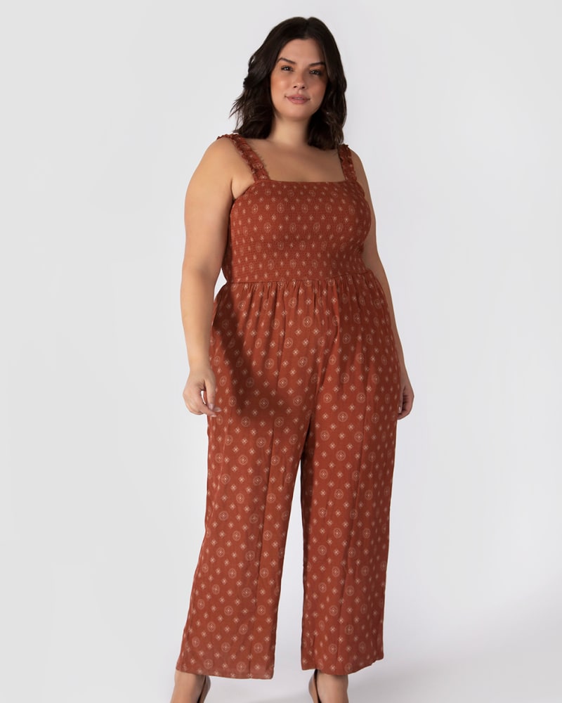 Plus size model wearing Salem Smocked Body Jumpsuit by DEX PLUS | Dia&Co | dia_product_style_image_id:206162